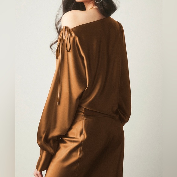 Elegant Satin Bronze Women's Top - Picture 4 of 5